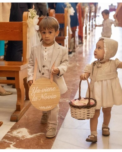 CARTEL REDONDO DE MADERA PARA PAJES YA VIENE LA NOVIA